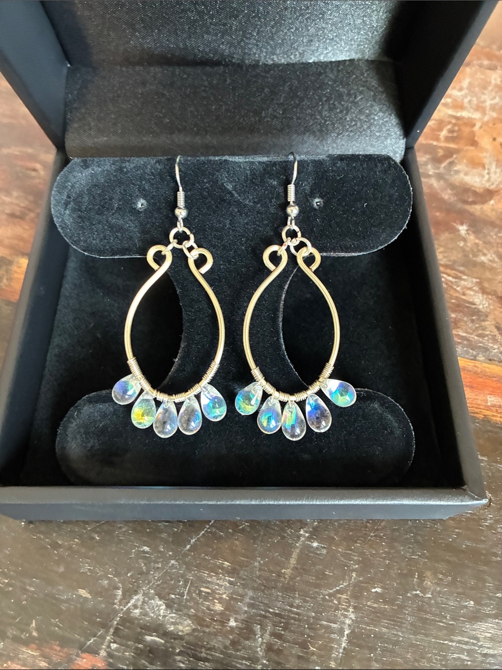 Crystal Teardrop Hoop Earrings - Iridescent Chandelier Dangle